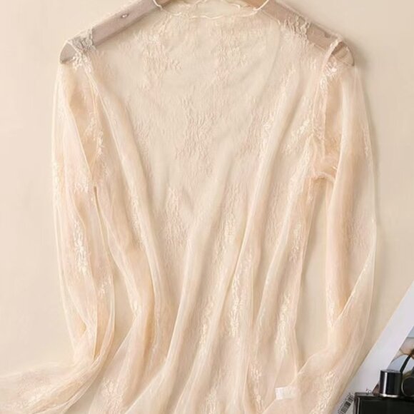 Lace Mesh Layering Long Sleeve Shirt Multiple Colors - Picture 6 of 11